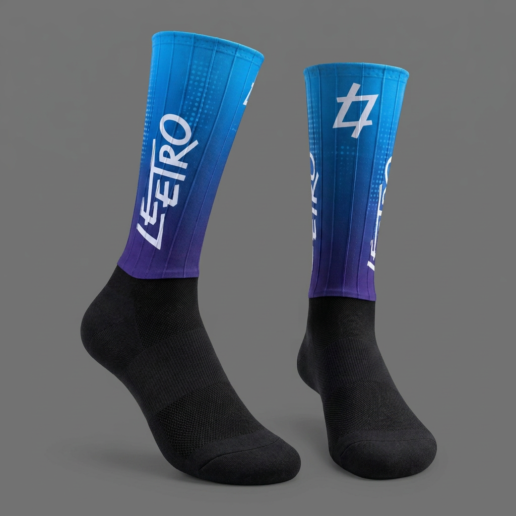 LEETRO aero socks, product-only pair on a mid-grey background