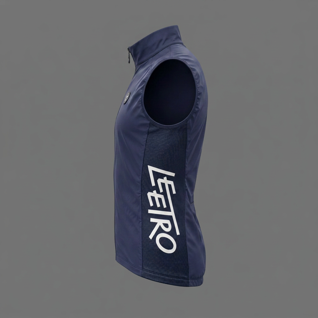 LEETRO windproof gilet side view on mid-grey