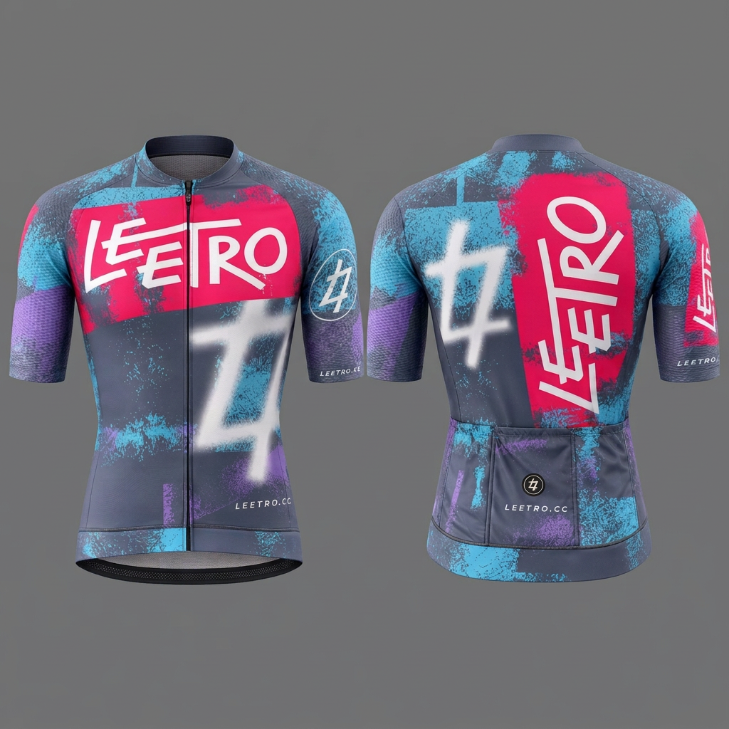 LEETRO Hero Jersey front and rear product views on mid-grey background