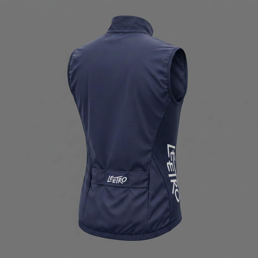 LEETRO windproof gilet rear view on mid-grey